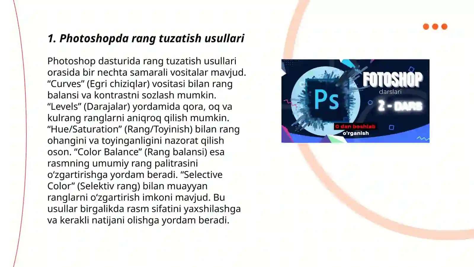 Photoshop Dasturning Grafik ob’yektlarda ranglar va qatlamlar bilan ishlash 3