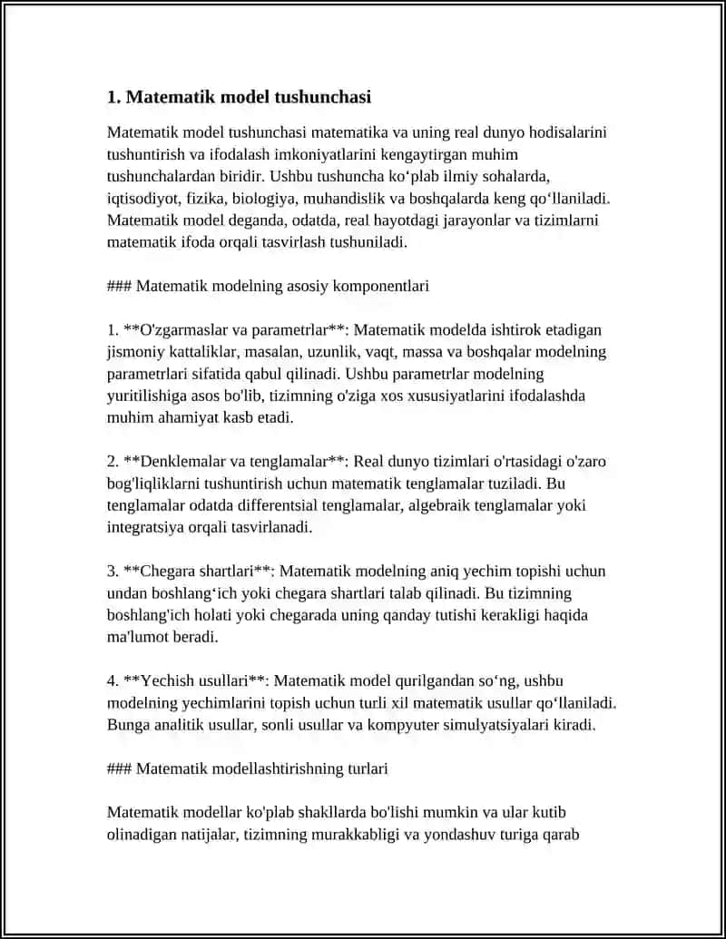 MUSTAQIL ISH Mavzu: MATEMATIK MODELLASHTIRISH, SONLI TAHLIL USULLARINI AMALGA OSHIRISH. HISOBLI EKSPERIMENT. 3
