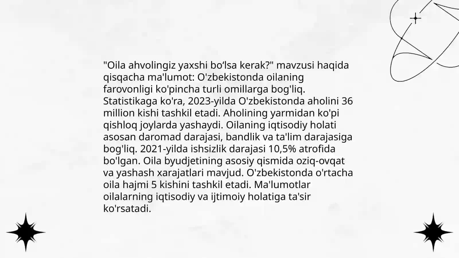 "Oila ahvolingiz yaxshi bo‘lsa kerak?" mavzusi haqida qisqacha ma'lumot 3