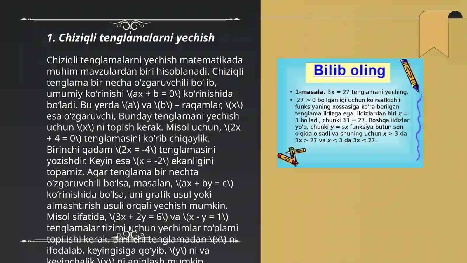Chiziqli tenglamalarni yechish 3