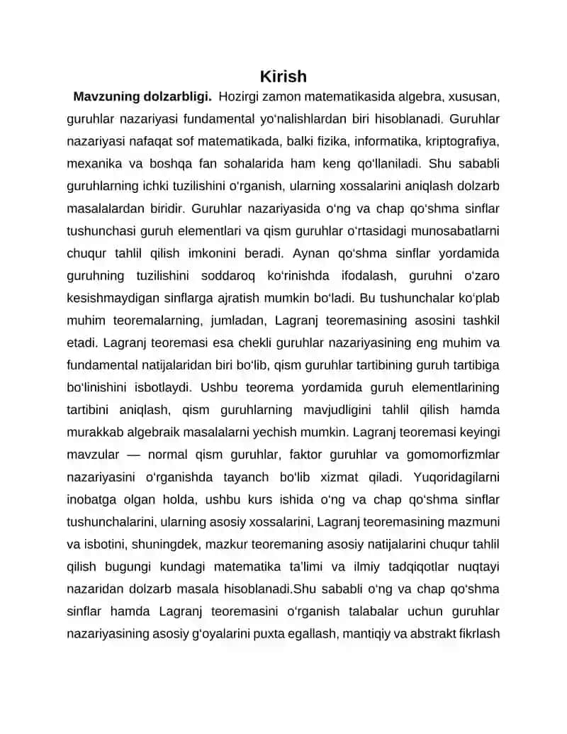 Mavzu: Oʻng va chap qoʻshmalik sinflar. Lagranj teoremasi 3