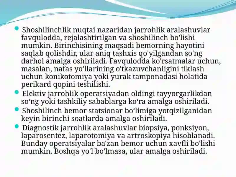 Xirurgik operatsiya turlari va ularning davrlari 3