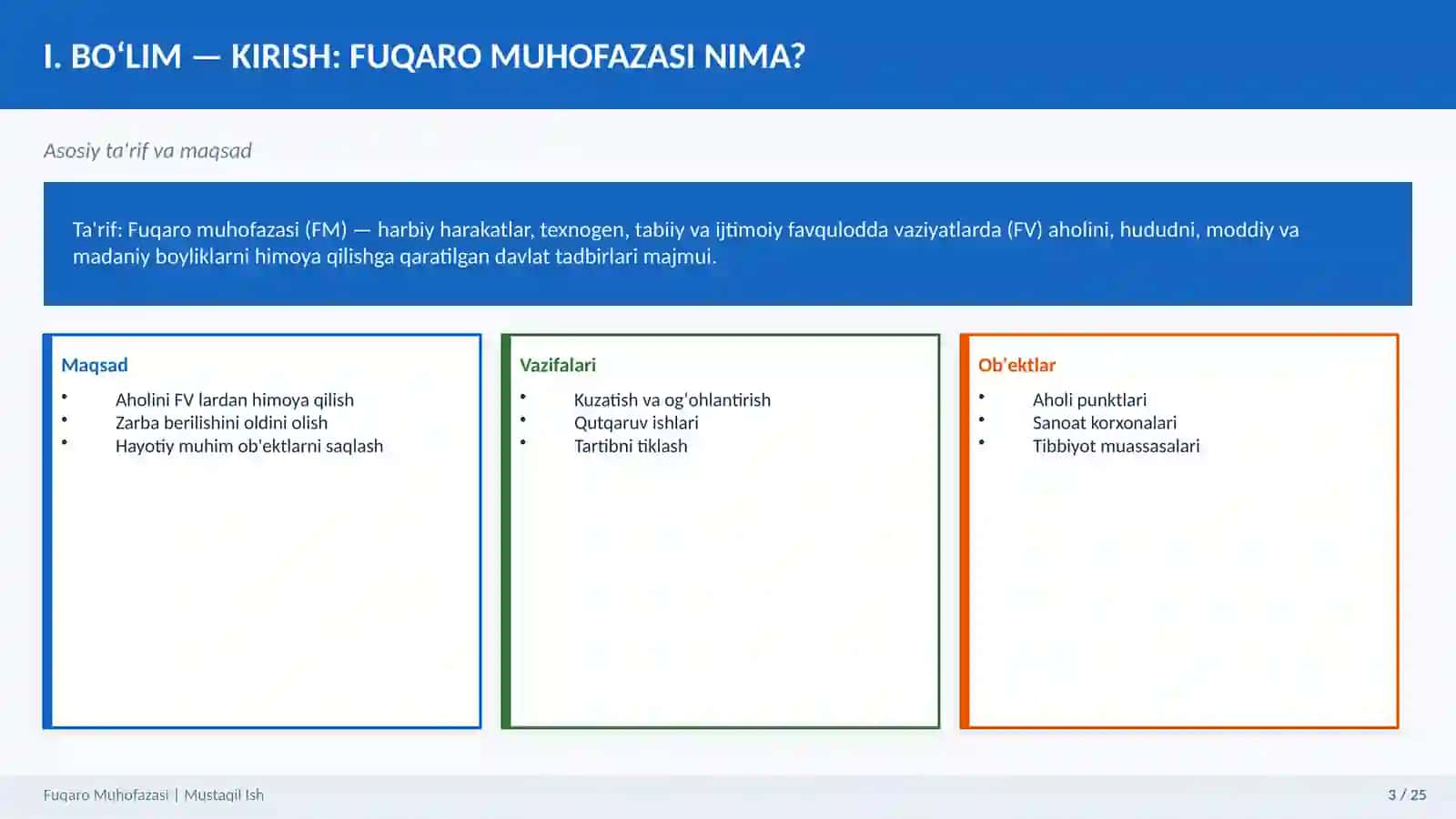 Fuqarolarni muhofaza qilishning asoslari va xususiyatlari. O'zbekiston Respublika xududida sodir boʻ 3