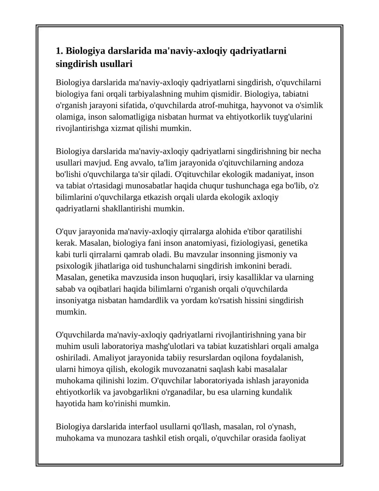 BIOLOGIYANI O’QITISHDA O’QUVCHILARNI MA’NAVIY-AXLOQIY, AQLIY, IQTISODIY, GIGIYENIK, JINSIY VA JISMONIY TARBIYALASH MASALALARI 3