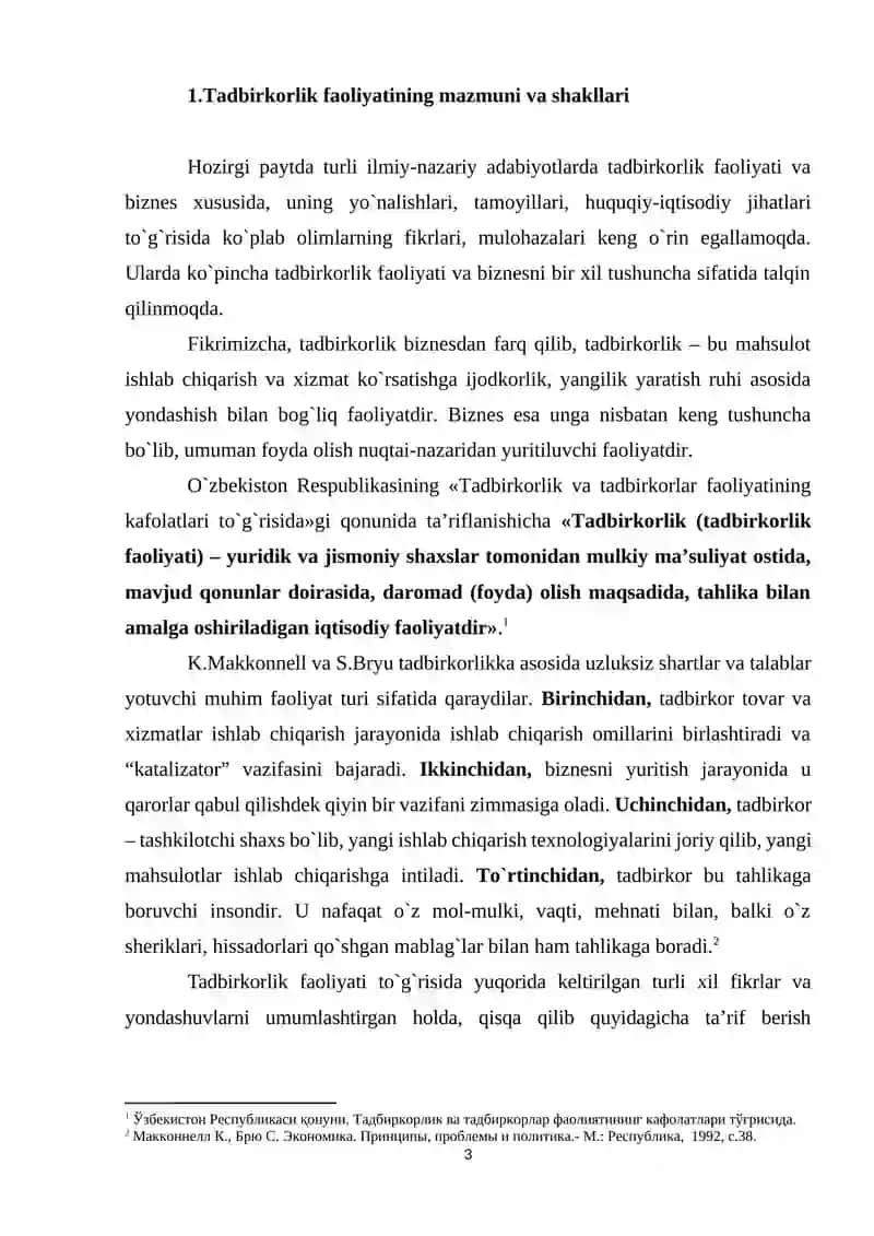 Tadbirkorlik faoliyatining mazmuni va shakllari 3