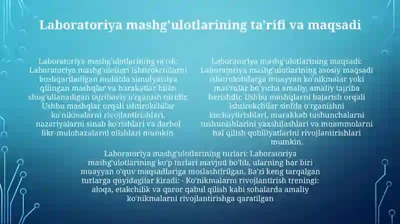 Pedagogik Va Psixologik Fanlardan Laboratoriya MashgʻUlotlarining Mazmuni, Turlari Va OʻTkazilish Tartibi 3