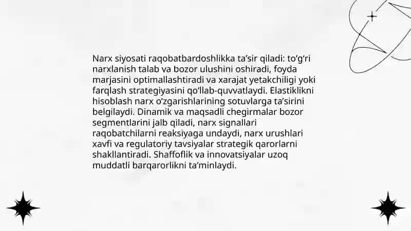 Raqobatbardoshlikni oshirishda narx siyosatidan foydalanish va narx shakllanishining boshqarish usullari 3