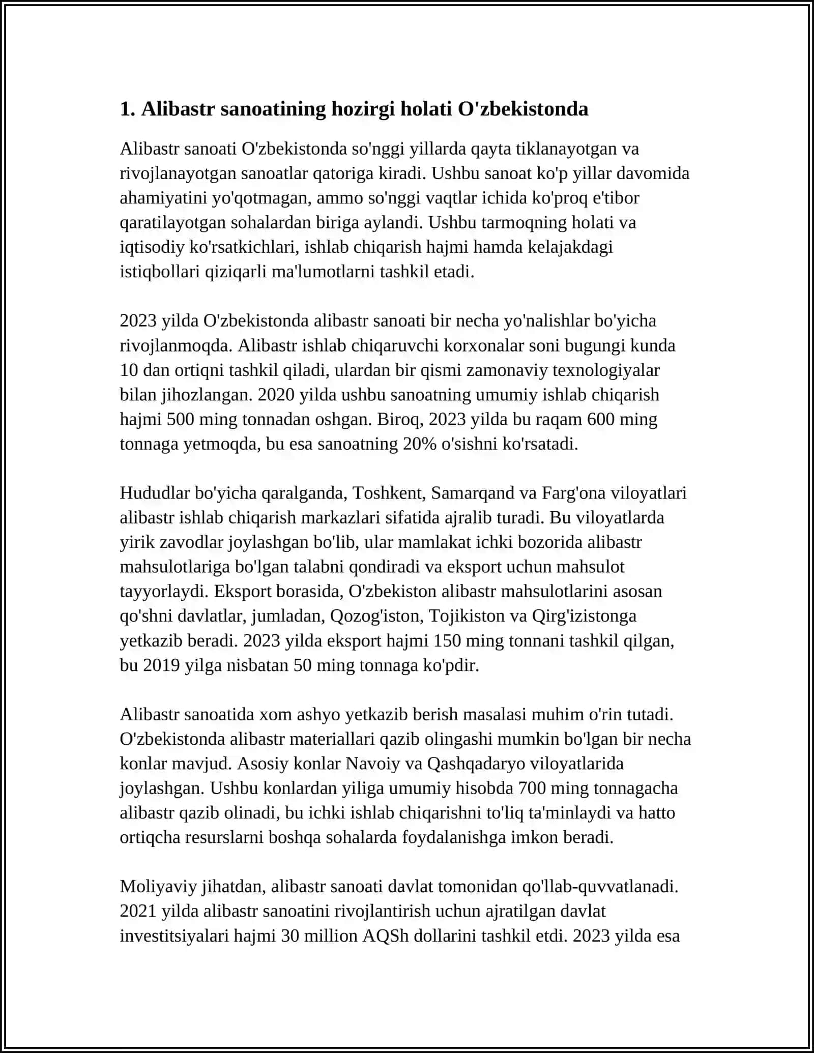 O'ZBEKISTONDA ALIBASTR SANOATINING ISTIQBOLLARI 3