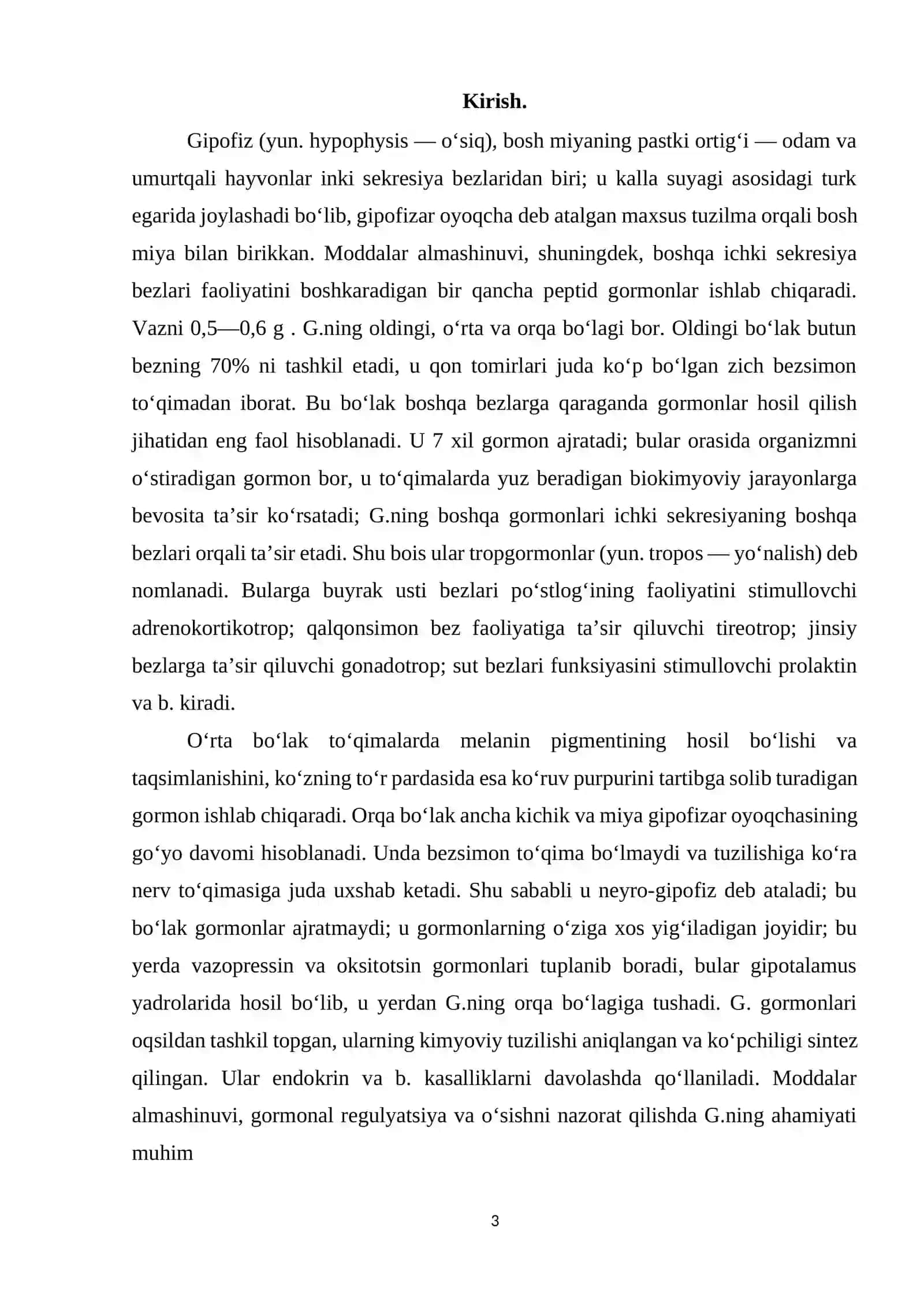 Gipofizning o`rta bo`lagi garmonlari 3