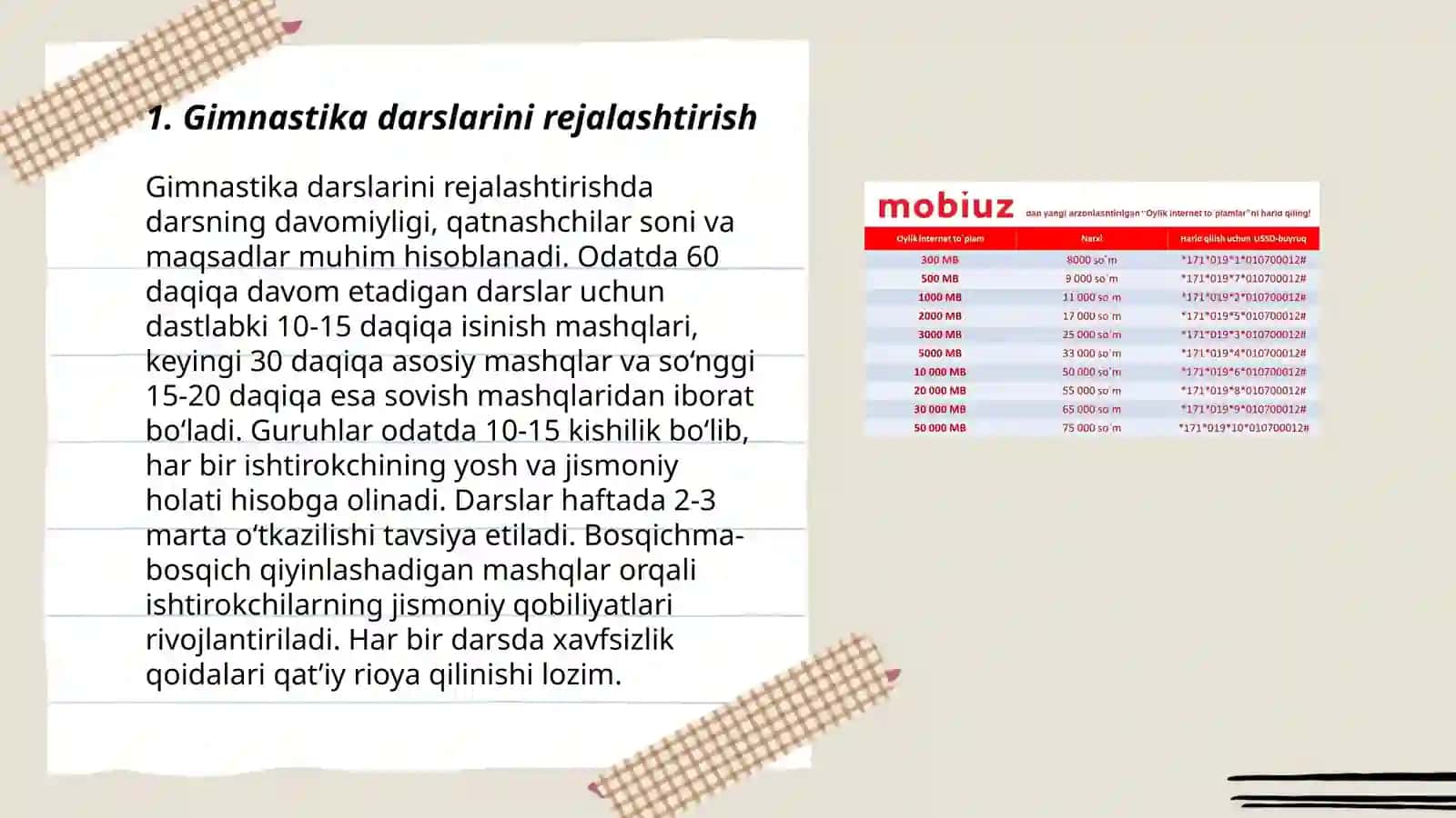 Gimnastika darslarini tashkil qilish va o’tkazish 3