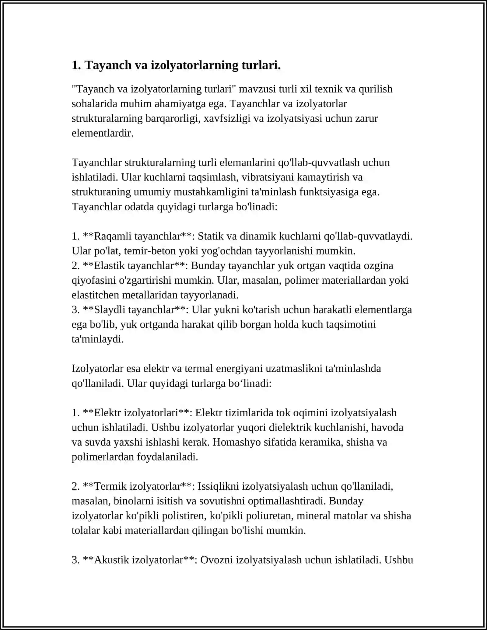 TAYANCH VA IZOLYATORLAR TURLARI. HAVO LINIYA ARMATURASI. TAYANCHLARNI YERGA O’RNATISH. SIMLAR, CHINALAR TUZILISHI VA MATERIALI. CHINALAR VA SIMLARNI TANLOV 3