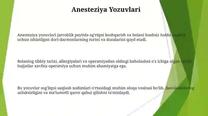 Bolalar xirurgik bõlimlarida qõllanilaniladigon. Tibbiy xujjatlar 3