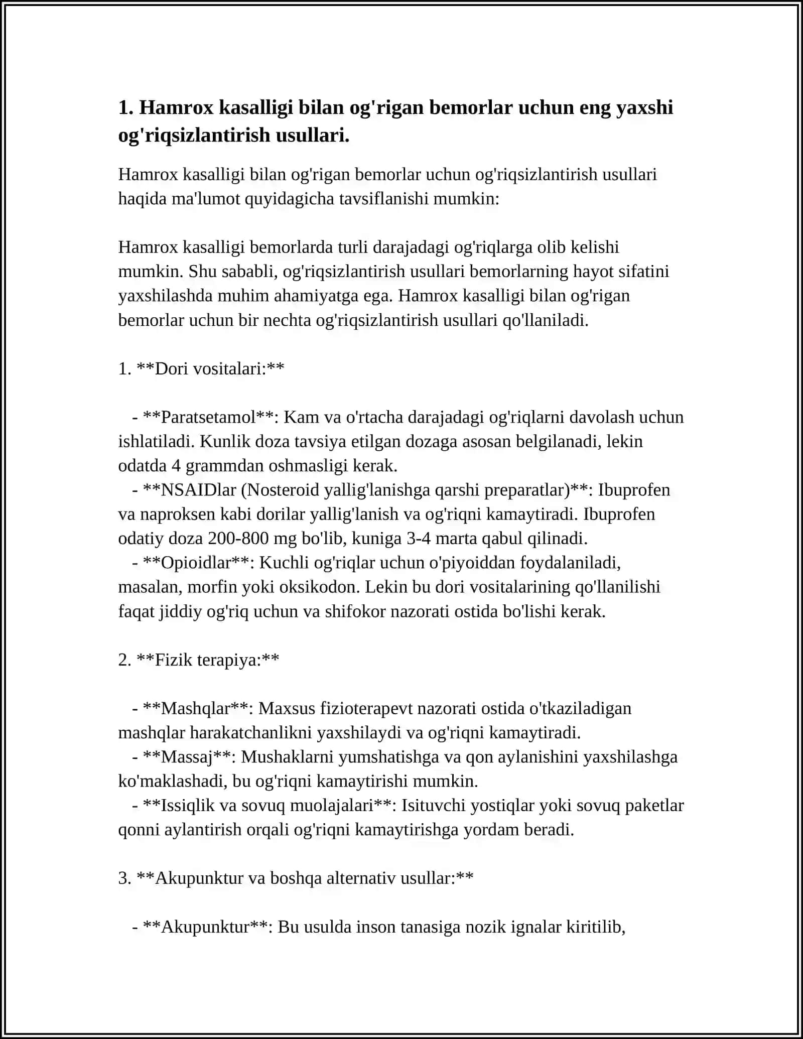 STAMATOLOGIYA HAMROX KASALLIGI BOR BEMORLARDAN OG'RIQSIZLANTIRISH USULLARINI TANLASH 3