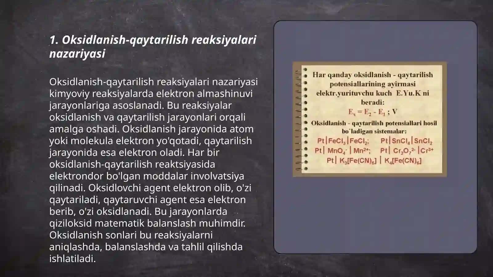 Oksidlanish-Qaytarilish kimyoviy jarayoni 3