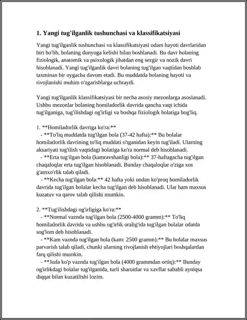 YANGI TUGILGANLIK TUSHUNCHASI (AKUSHERLIK, PEDIATRIYA, SUD-TIBBIY). PRE-, INTRA- VA POSTNATAL DAVRLARDA GODAKLAR OLIMINING XUSUSIYATLARI. 3