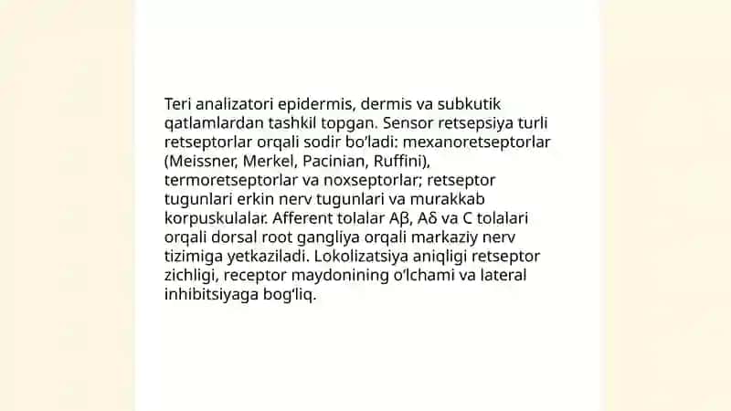 Teri analizatori va sensor retsepsiyaning umumiy tuzilishi 3