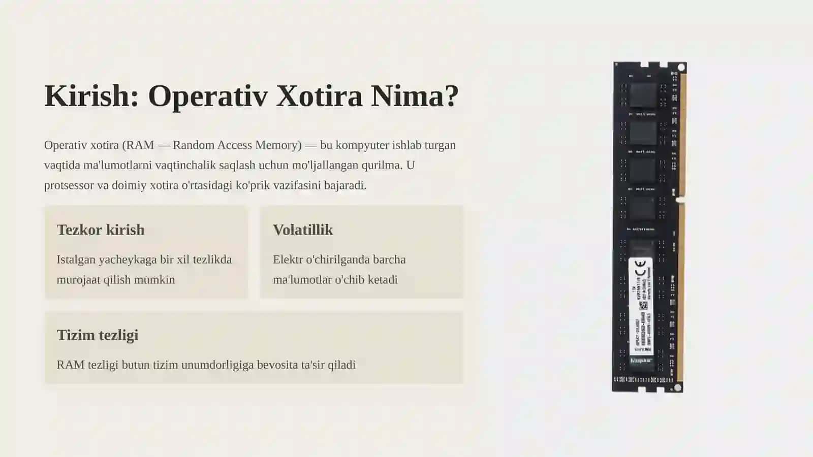 Operativ xotira qurilmalari, tarkibiy sxemasi va texnik ko'rsatkichlari 3