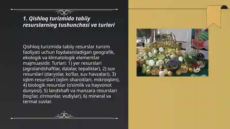 Qishloq turizmi uchun tabiiy resurslardan foydalanish 3