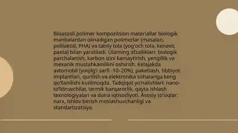 Polimer kompozitssion materiallarning kelajagi, yangi yangi istiqbolli qoʼllash sohalari 3