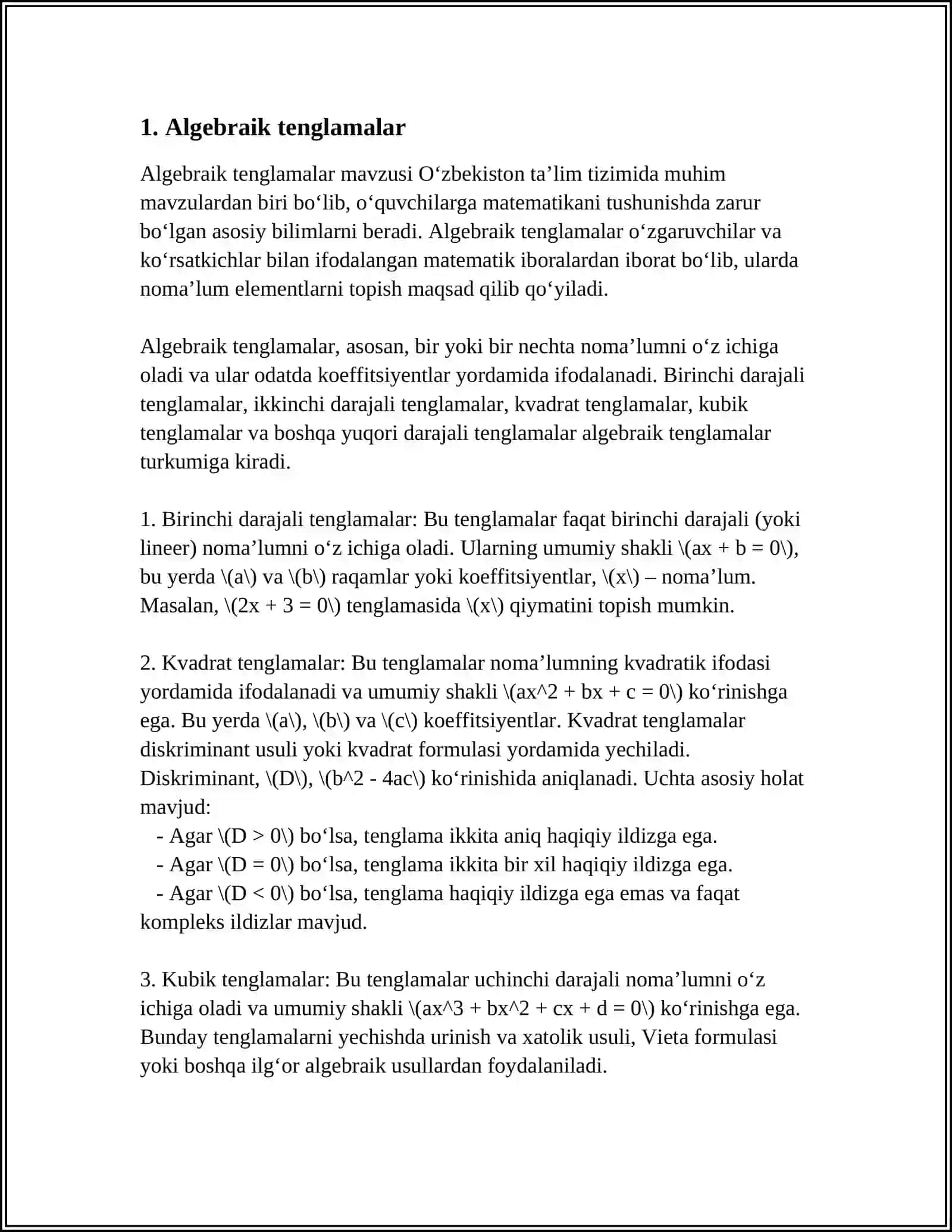 3- SINFDA MATEMATIKA FANIDAN TOʻGARAK MASHGʻULOTLARINI TASHKIL ETISH METODIKASI 3
