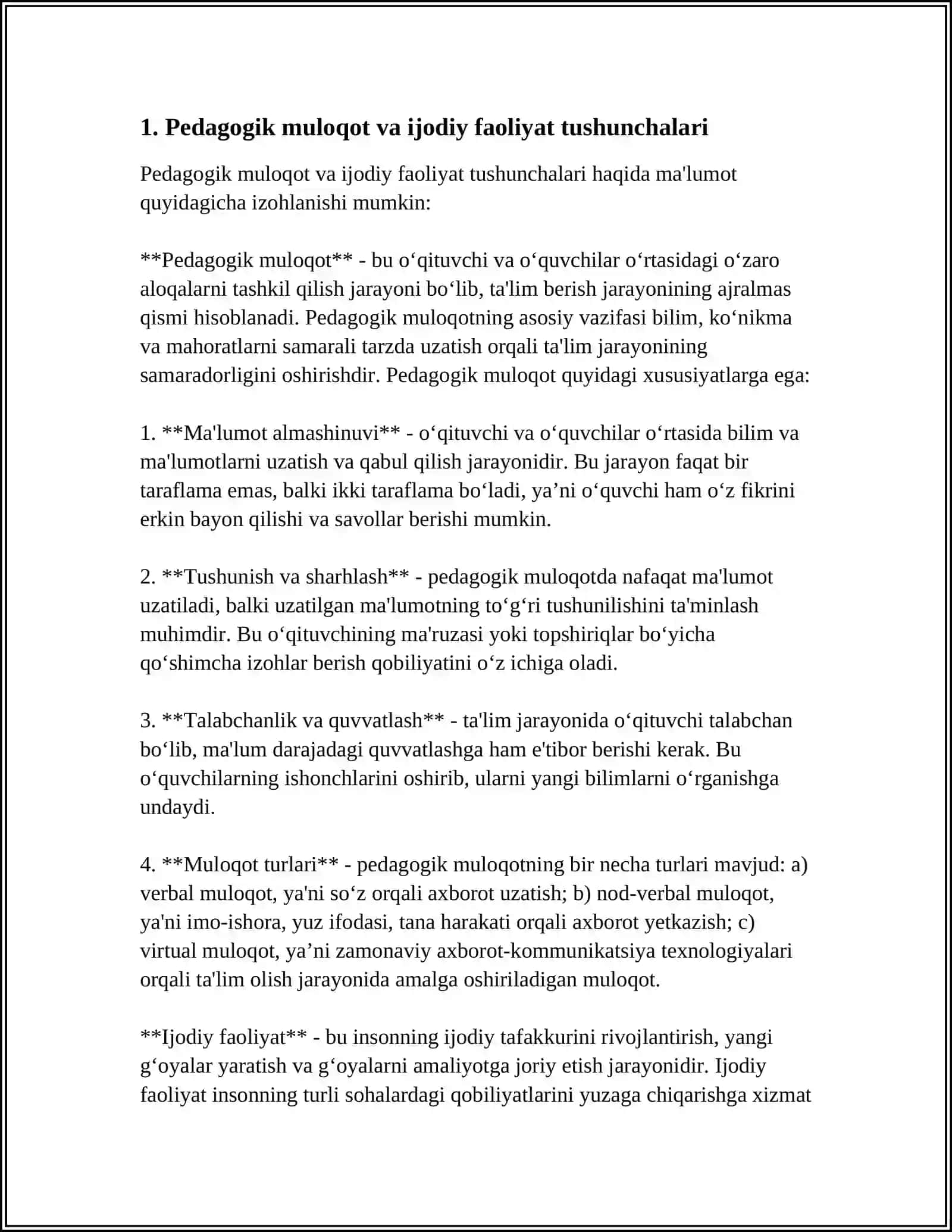 PEDAGOGIK MULOQOT-O‘QITUVCHINING IJODIY FAOLIYATI SIFATIDA 3