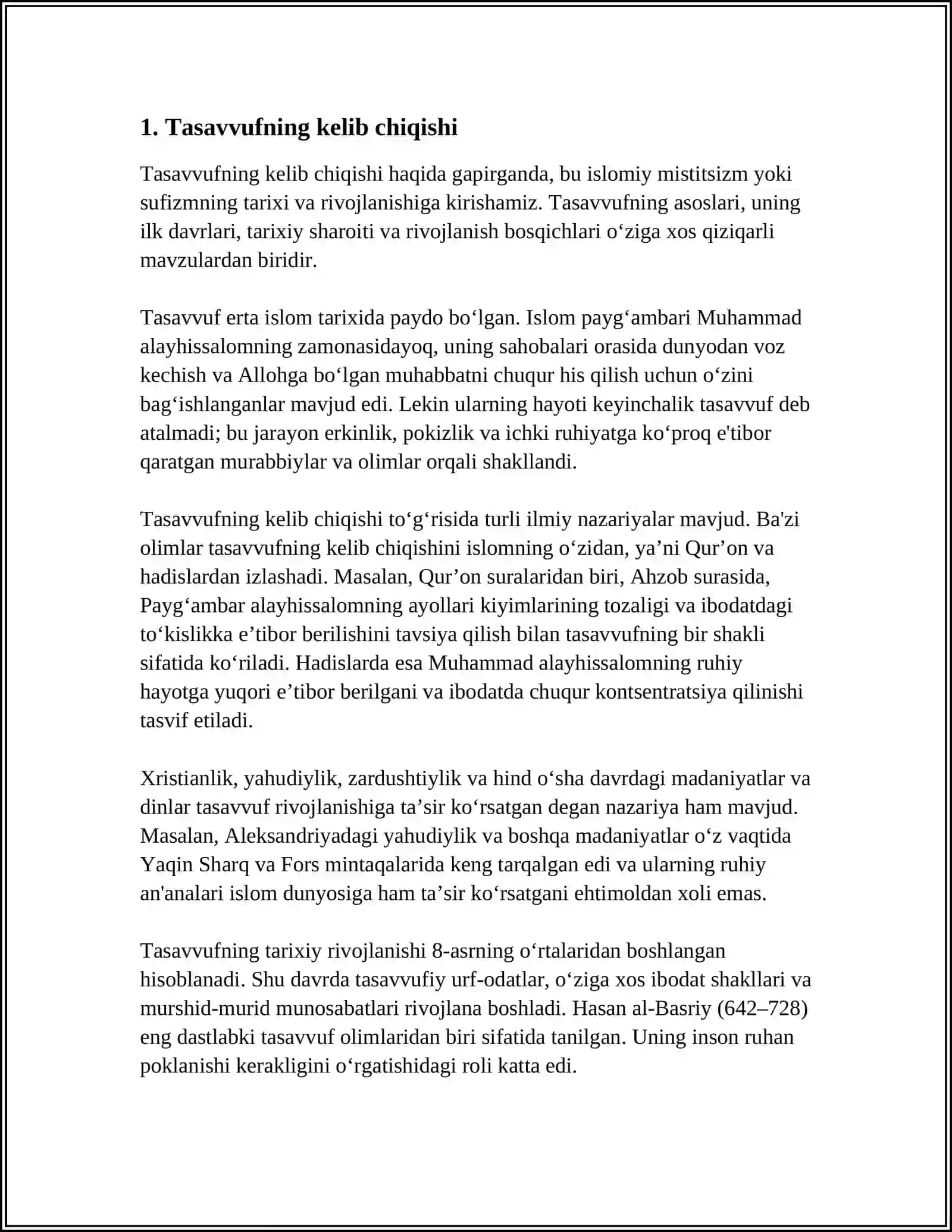 TASAVVUF TUSHUNCHASI VA UNING MOHIYATI. TASAVVUFNING KELIB CHIQISHI, MAZMUNI VA RIVOJI 3