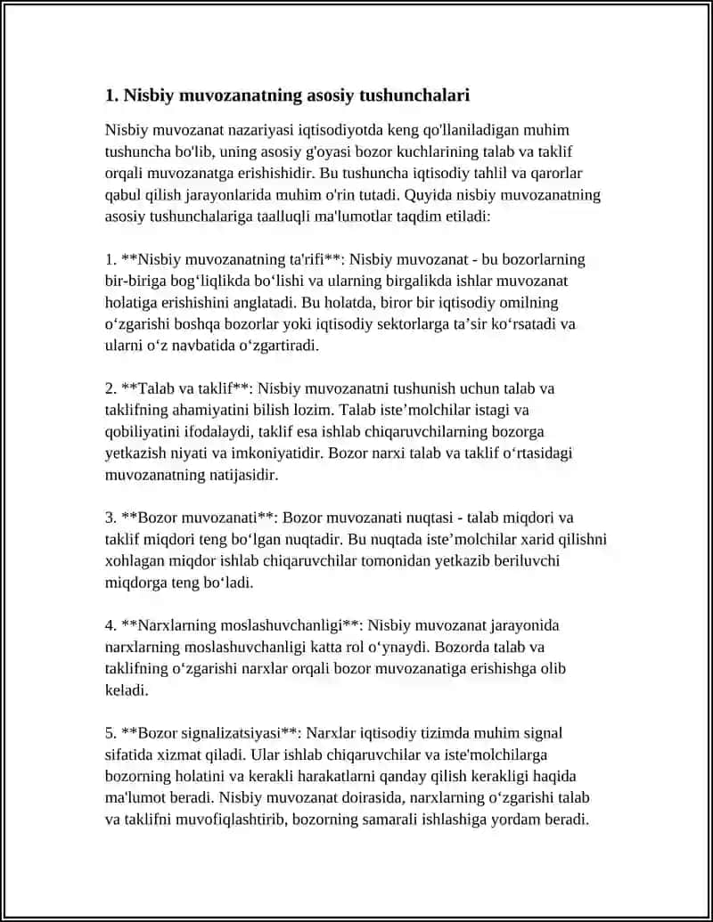 MUSTAQIL ISH Mavzu: NIYBIY MUVOZANAT. NISBIY MUVOZANAT HOLATLARI. EYLER TENGLAMASI 3