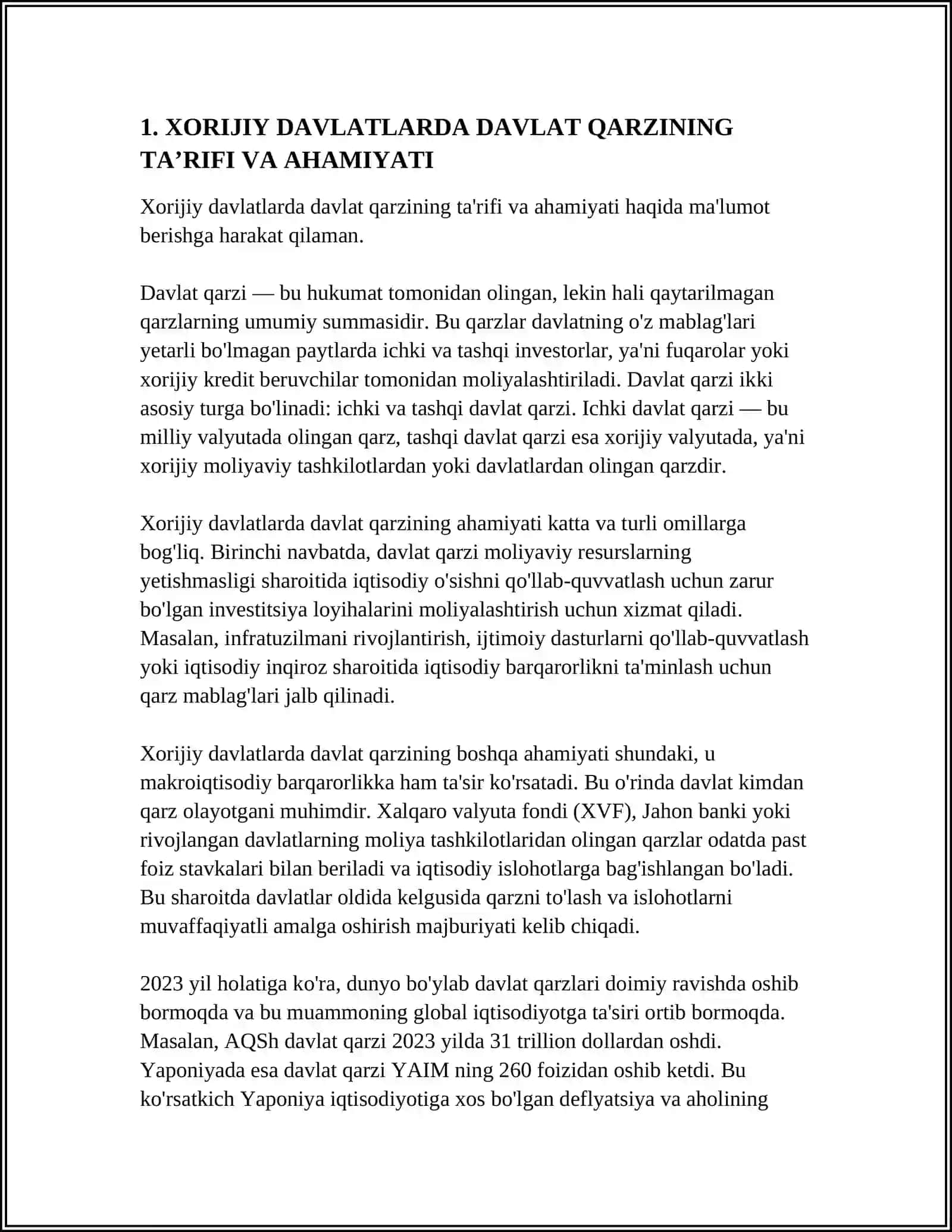 XORIJIY DAVLATLARDA DAVLAT QARZI, OʻNI BOSHQARISH MASALALARI 3