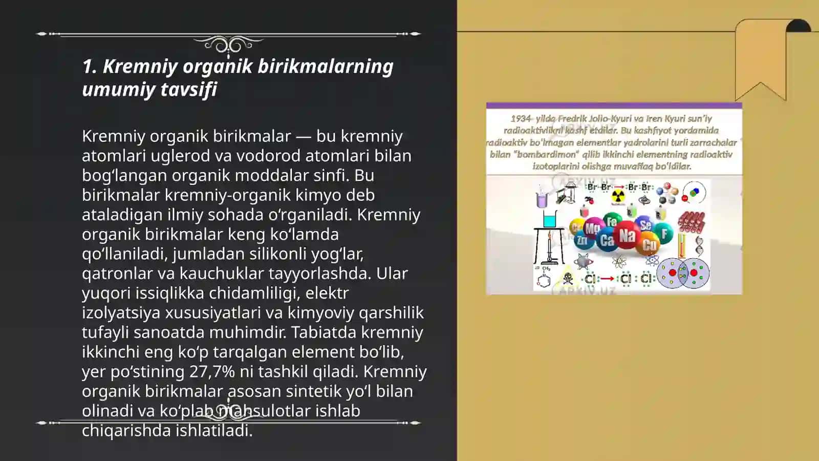 Kremniy organik va boshqa organik element saqlagan monomerlari vakillari kimyo va polimerlanish mexanizmi 3