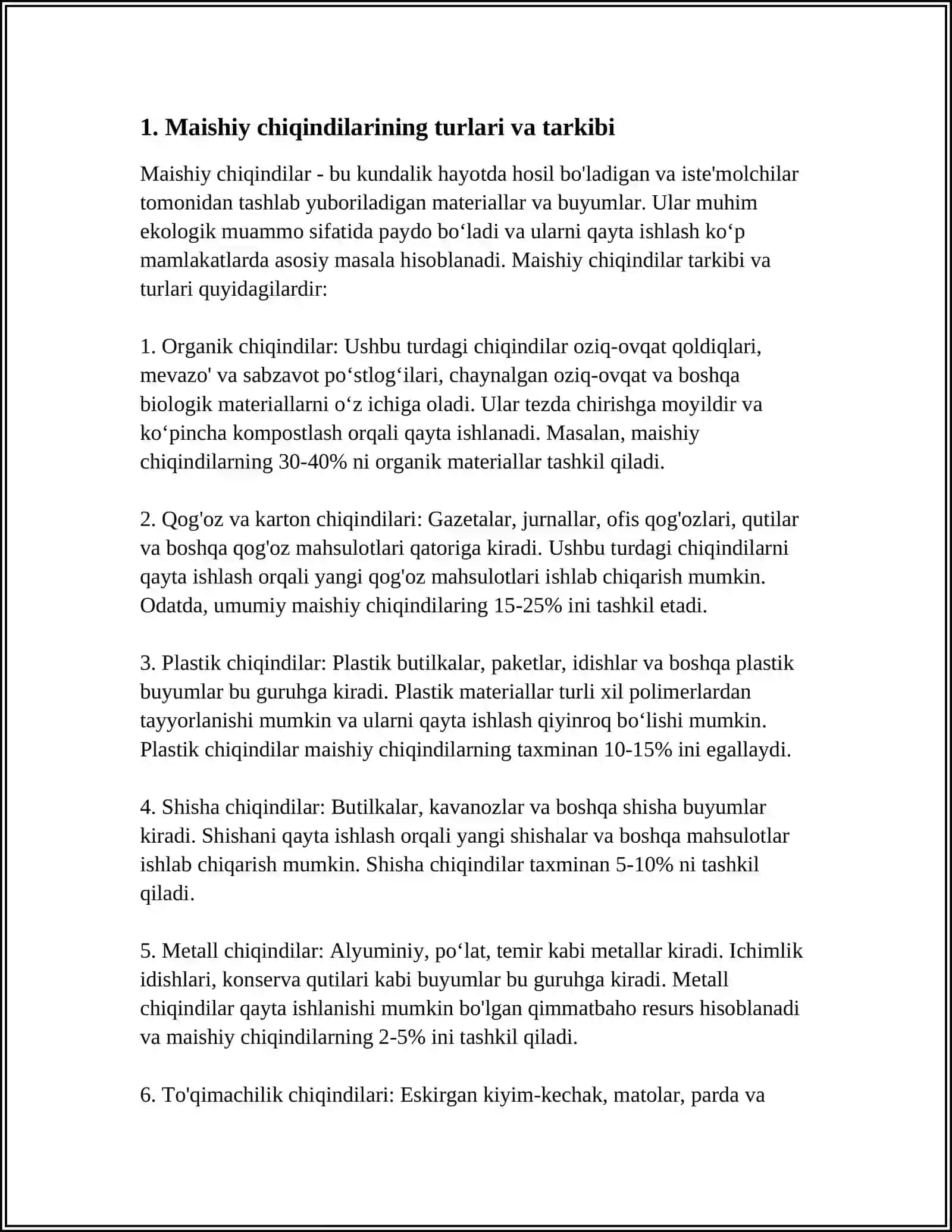MAISHIY CHIQINDILAR MUAMMOSI VA QAYTA ISHLASH USULLARI 3