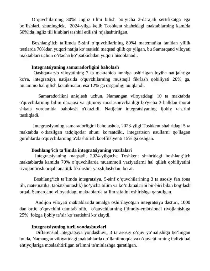 Boshlanĝich ta'limda integratsiyaning maqsad va vazifalari 3