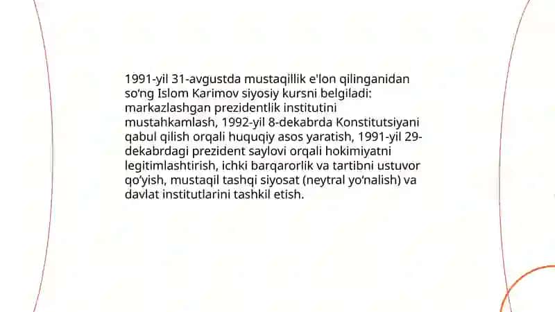 Birinchi prezident Islom Karimovning mustaqillikni mustahkamlashdagi roli 3