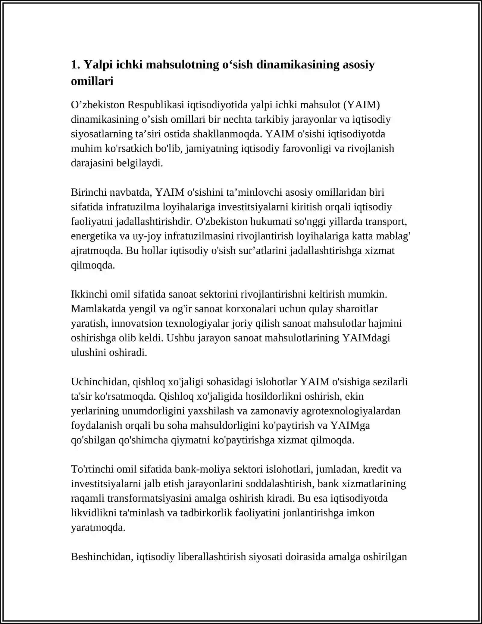 O‘ZBEKISTON IQTISODIYOTIDA YALPI ICHKI MAXSULOTNING DINAMIKASI VA TARMOQLAR KESIMIDAGI TALABI 3