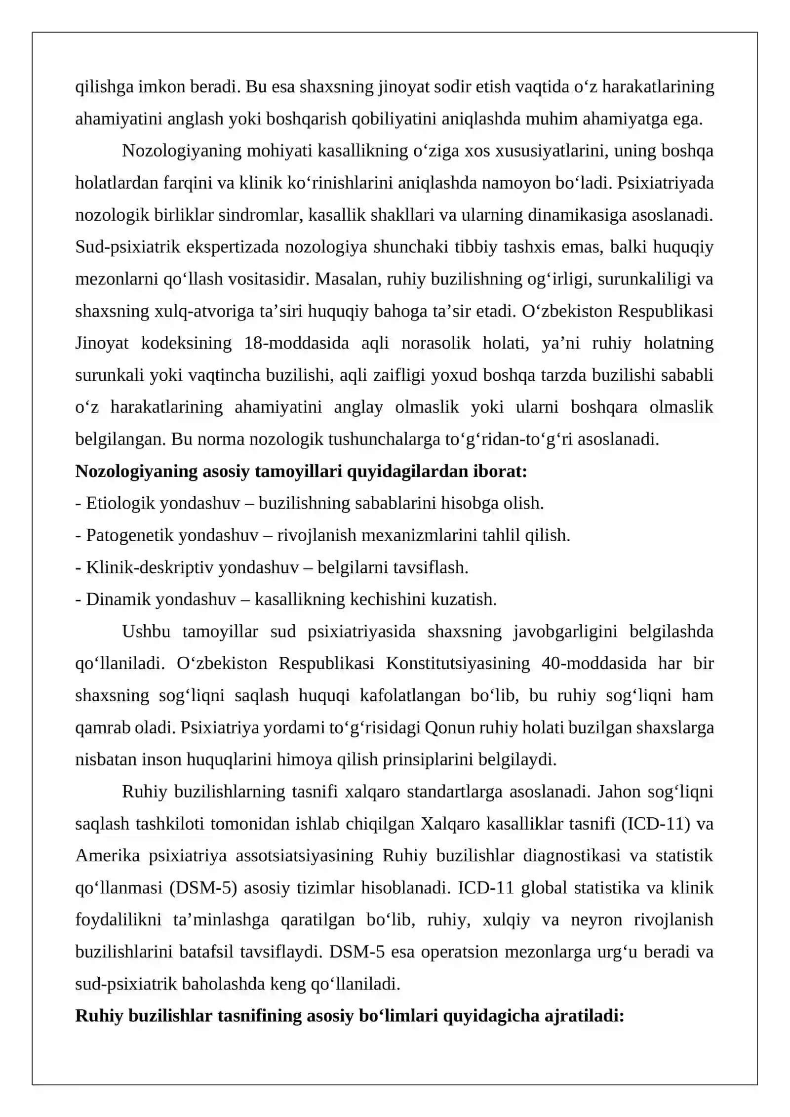 Sud psixiatriya nozologiyasi. Ruhiy buzilishlar: tasnifi va ahamiyati 3