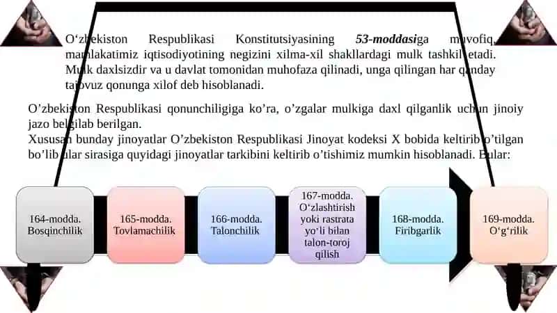 O’ZGALAR MULKINI TALON-TAROJ QILISH JINOYATLARINI TERGOV QILISH 3