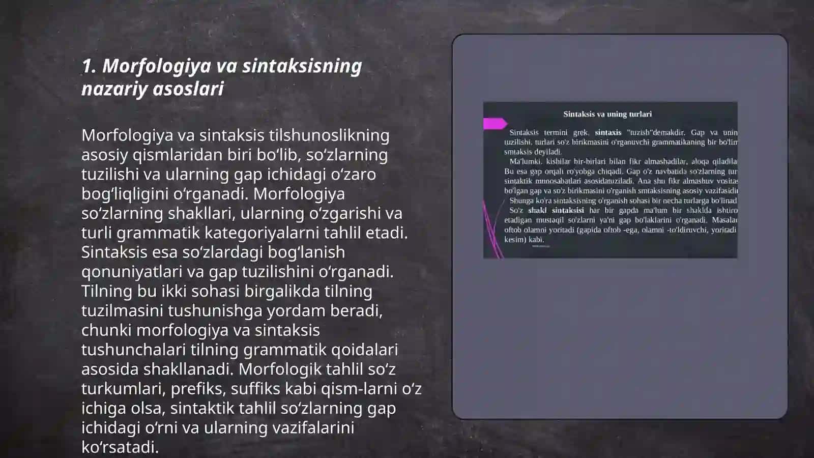 Grammatika-til strukturasini o'rganuvchi soha sifatida.Morfologiya va sintaksis 3