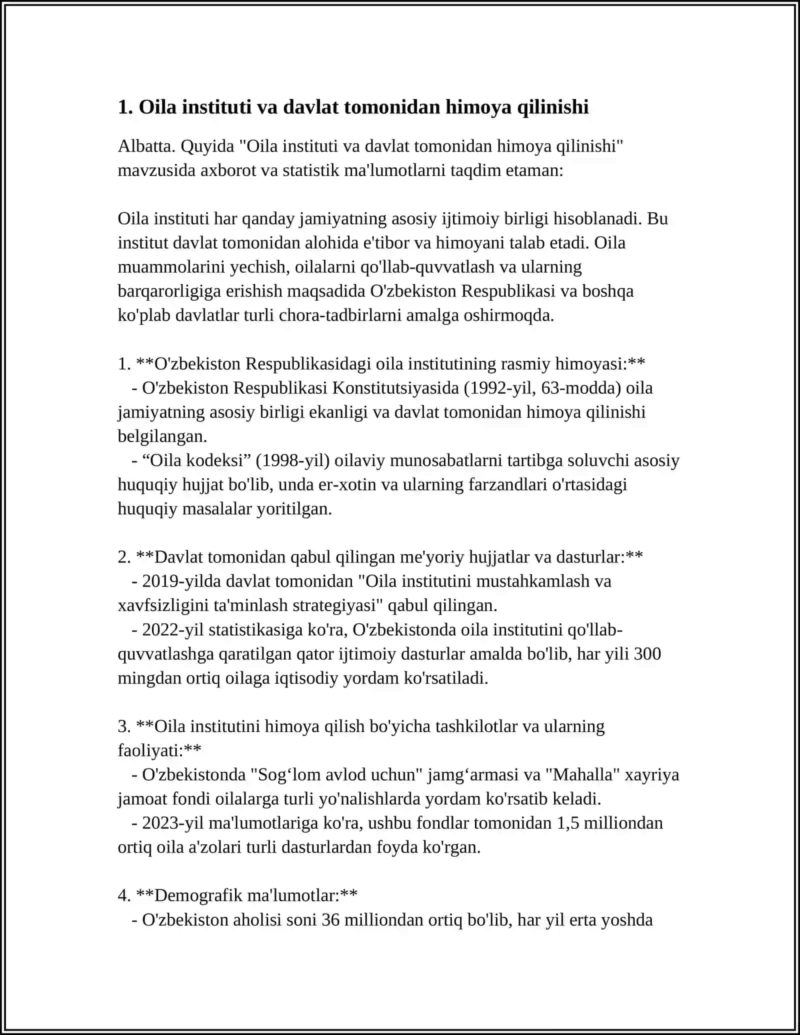 KONSTITUTSIYANING OILA, BOLALAR VA OMMAVIY AXBOROT VOSITALARI BOBI 3