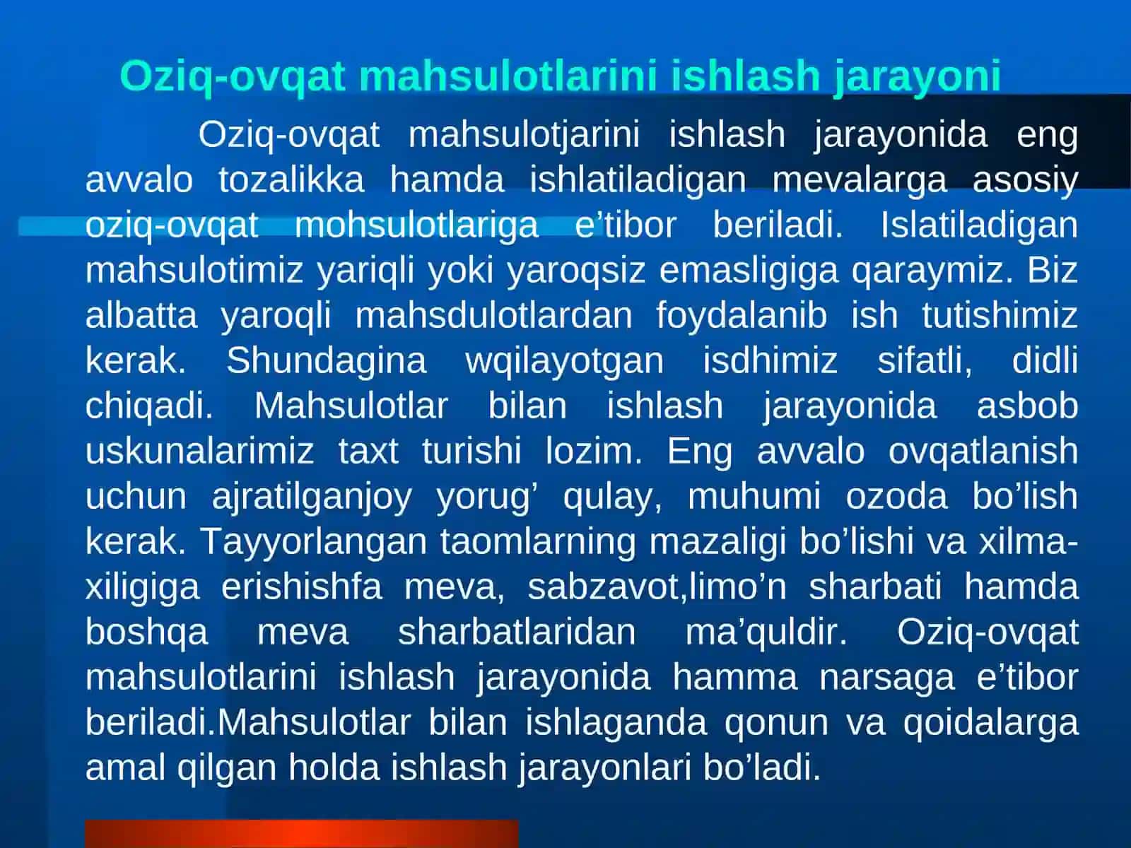Oziq ovqat maxsulotlari bilan ishlaganda sanitariya 3