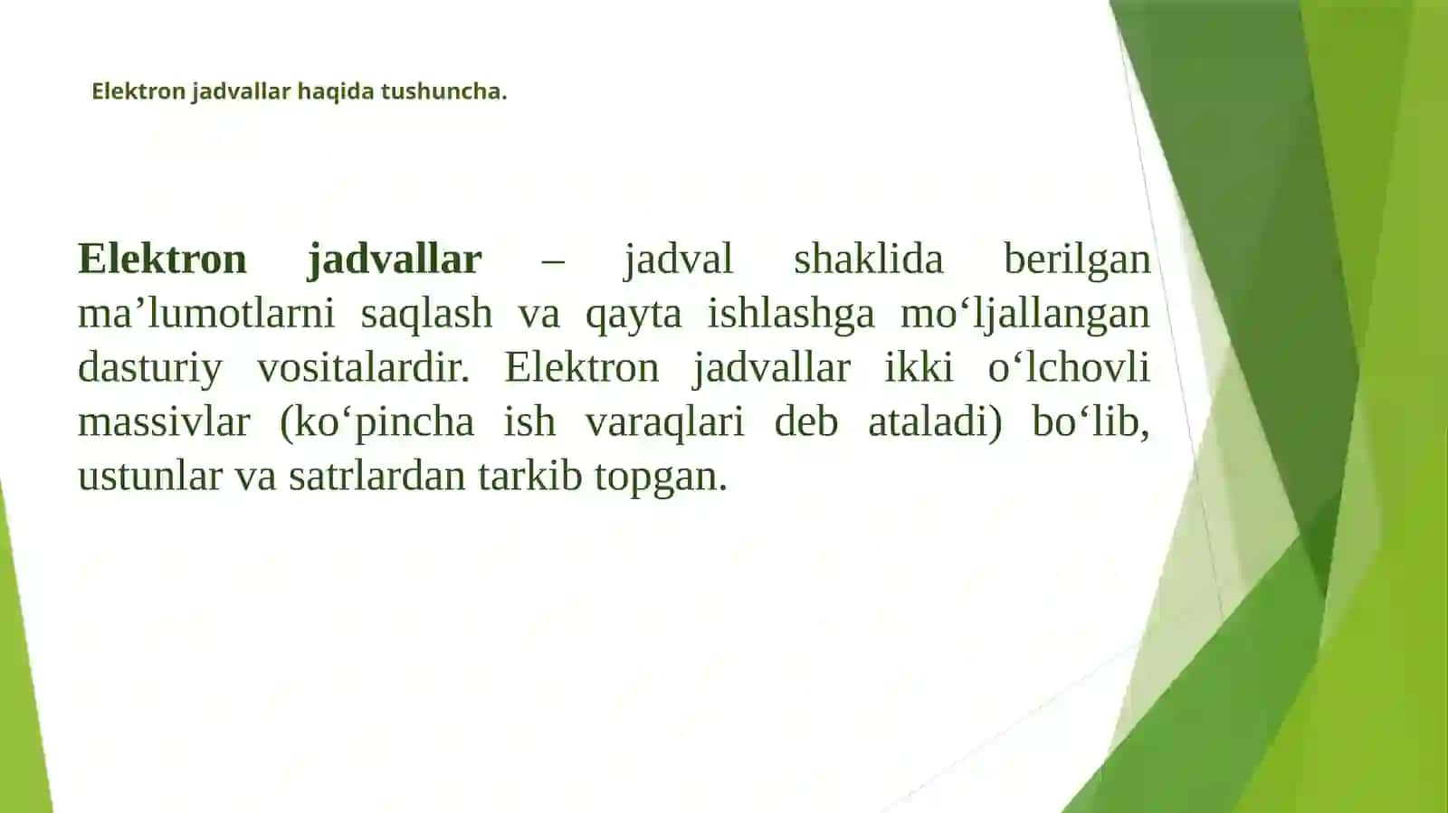Elektron jadvallar. MS Excel dasturi haqida umumiy tushuncha 3