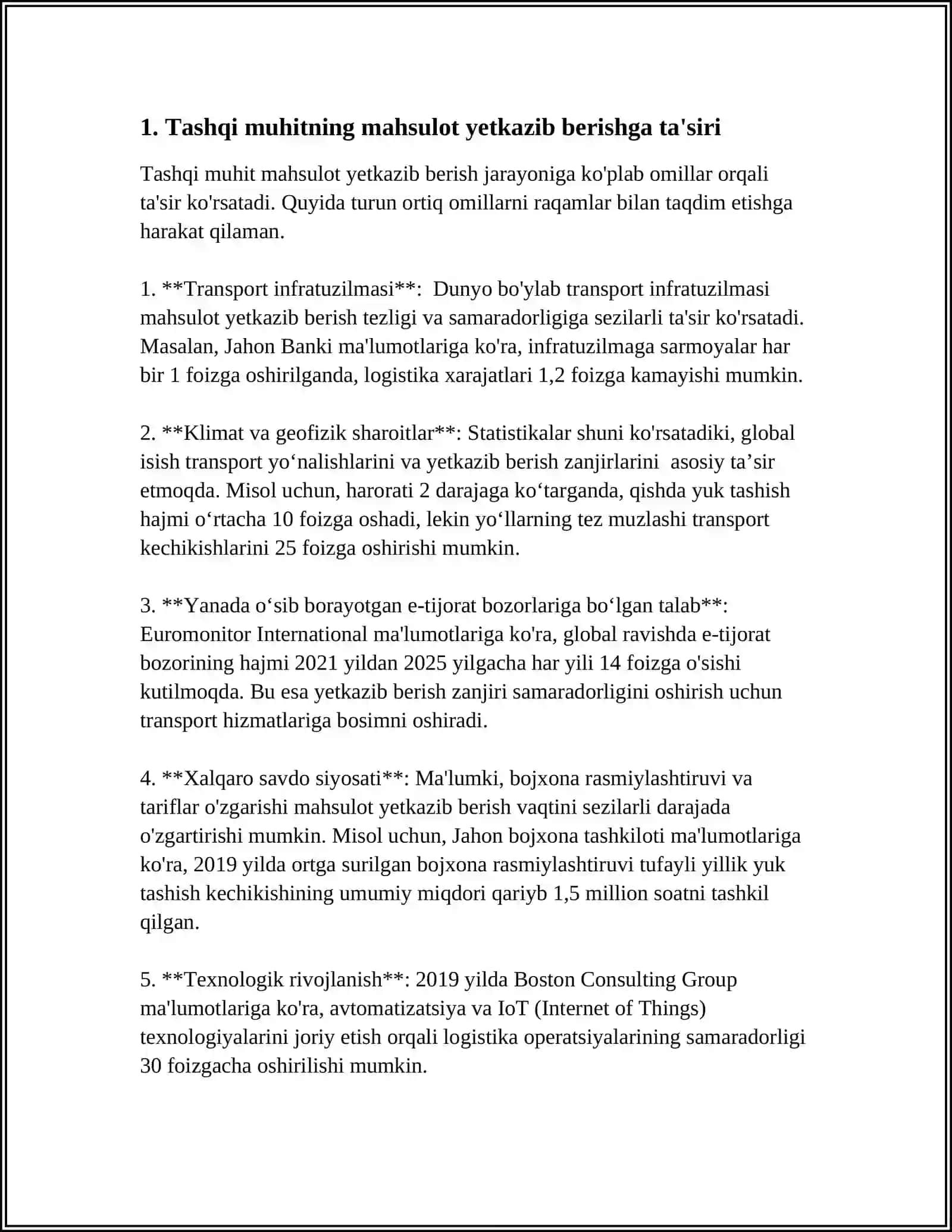 MAHSULOTNI YETKAZIB BERISHDA TASHQI OMILLAR VA ULARNING TASIRI 3
