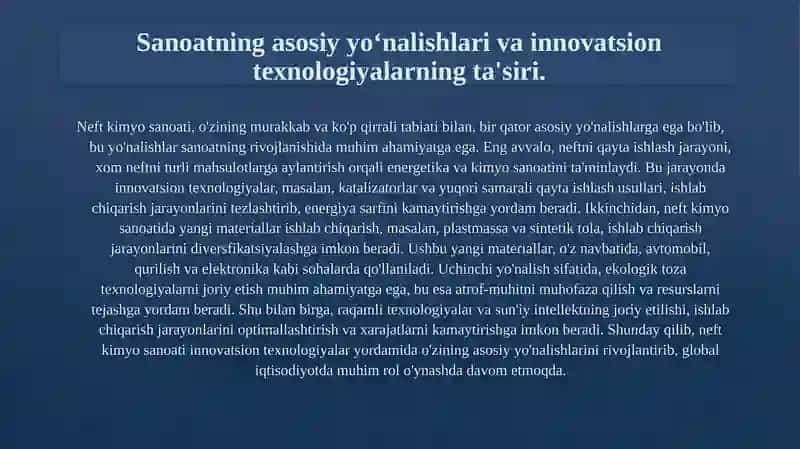 Neft kimyo sanoati vujudga kelishi tarixi va rivojlanishining asosiy yo‘nalishlari. fanining mazmuni va vazifalari 3
