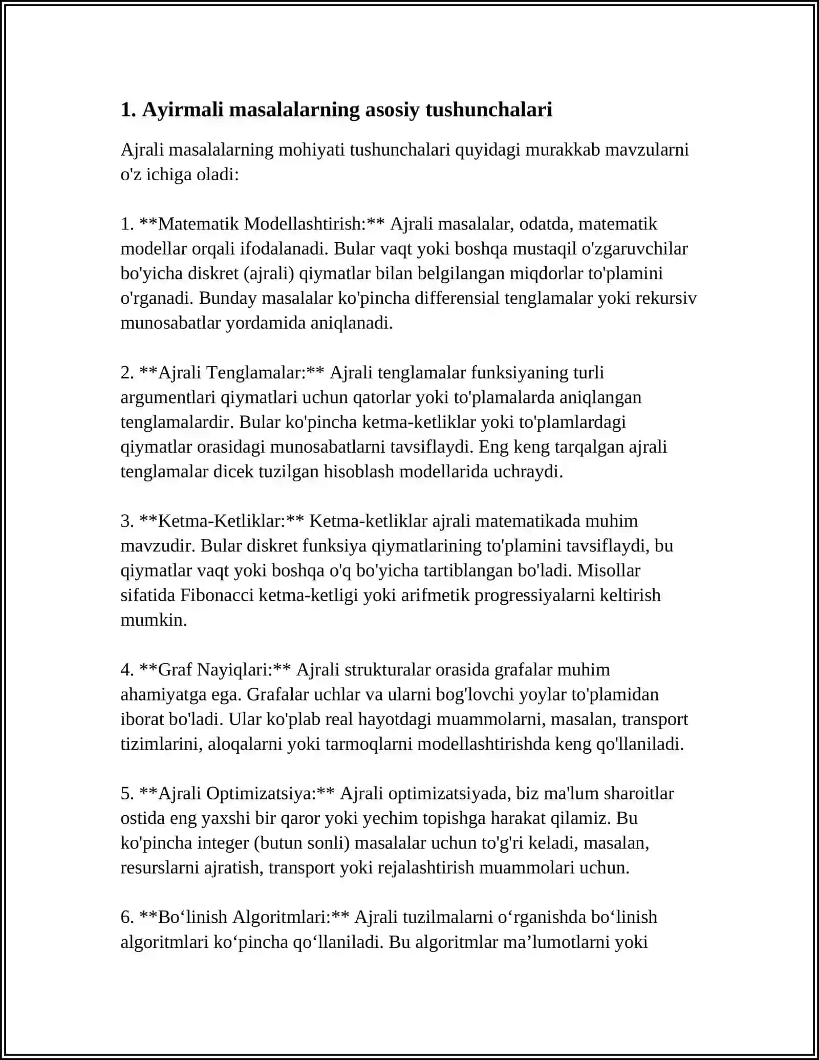 AYIRMALI MASALANING QO'YILISHI VA APPROKSIMATSIYA XATOLIGINI BAHOLASH 3