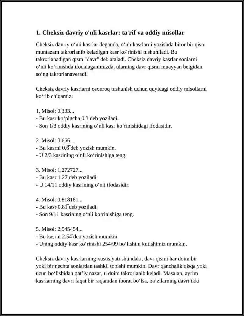 Cheksiz davriy o'nli kasrlar 3