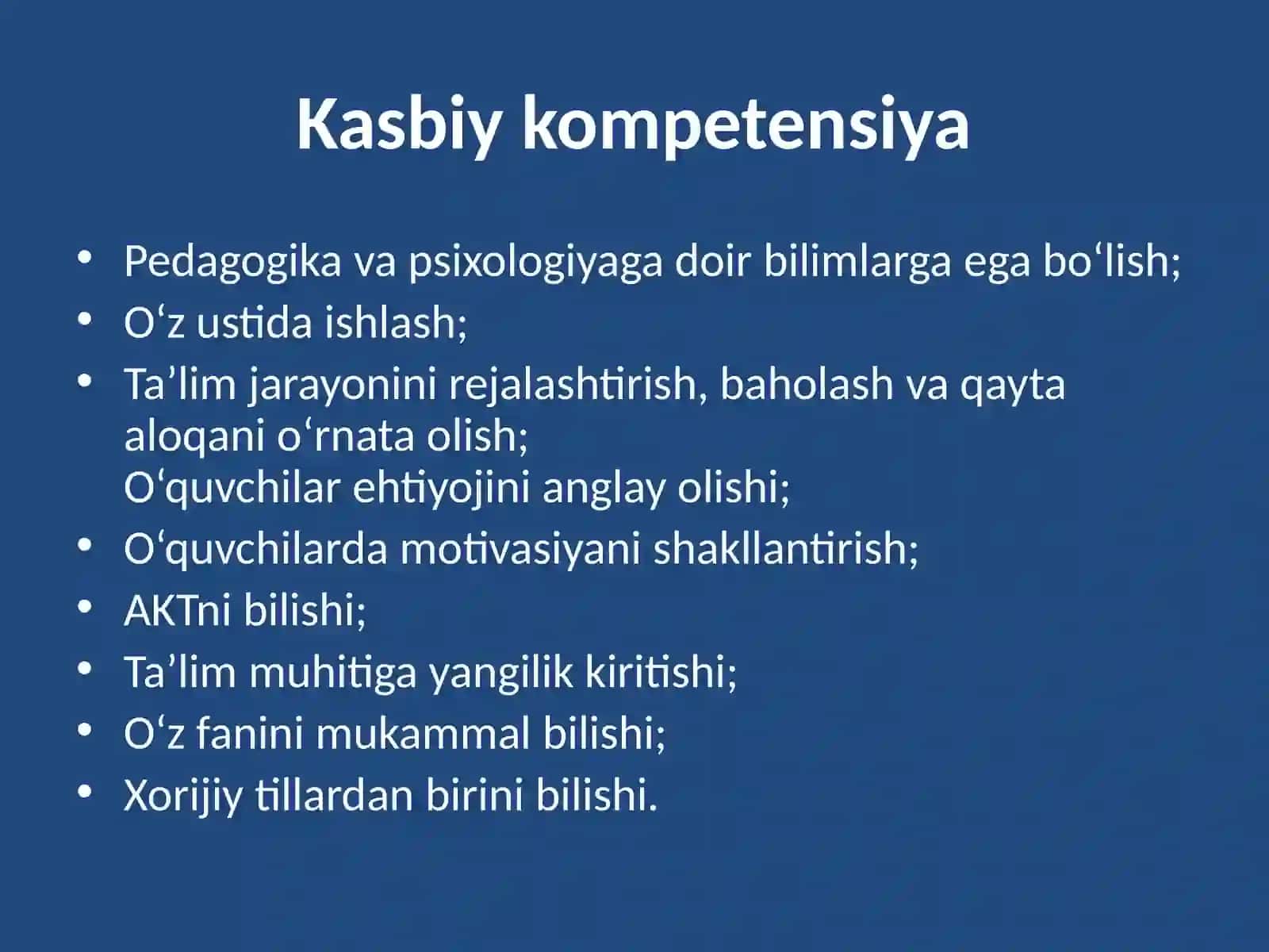 Pedagogik va psixologik bilimlar bo'yicha kasbiy kompetensiyalar 3