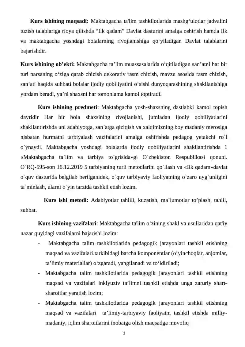 Maktabgacha ta'lim tashkilotlarida turli yosh guruhlarda mashg’ulotlarni tashkil etish va o’tkazishga qo’yilgan talablar 3