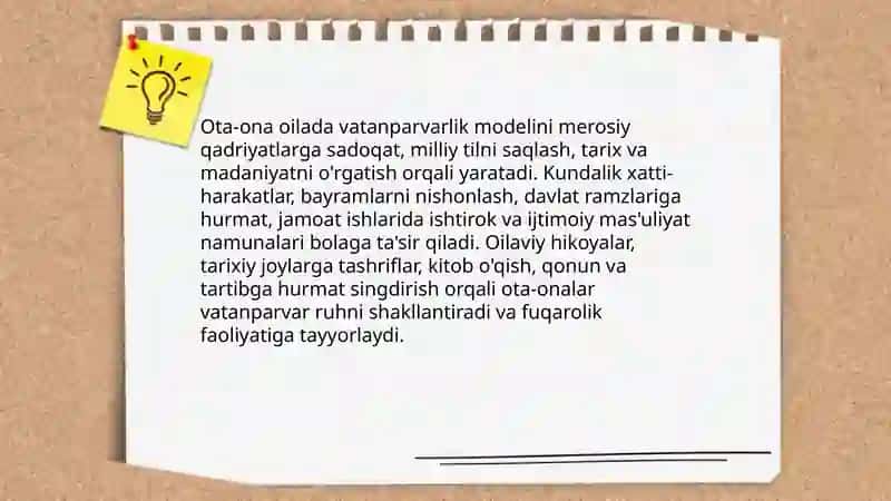 Oilada bolalarning vatanparvarlik tarbiyasida ota onaning o’rni 3