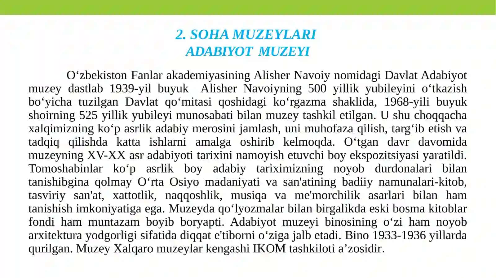 MUZEYLAR– O‘TMISH VAKELAJAK ORASIDAGI KO‘PRIK 3
