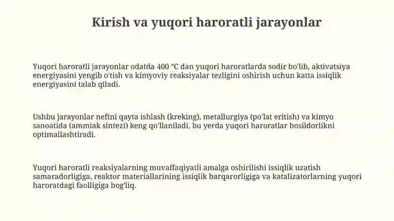 Yuqori haroratda boruvchi kimyoviy jarayonlar uchun reaktorlar 3