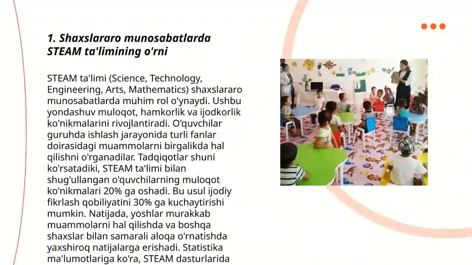 Shaxslararo munosabatlarni tekshirish. Maktabgacha ta'limda STEAM ta'lim texnologiyasidan foydalanishning zaruriyati 3