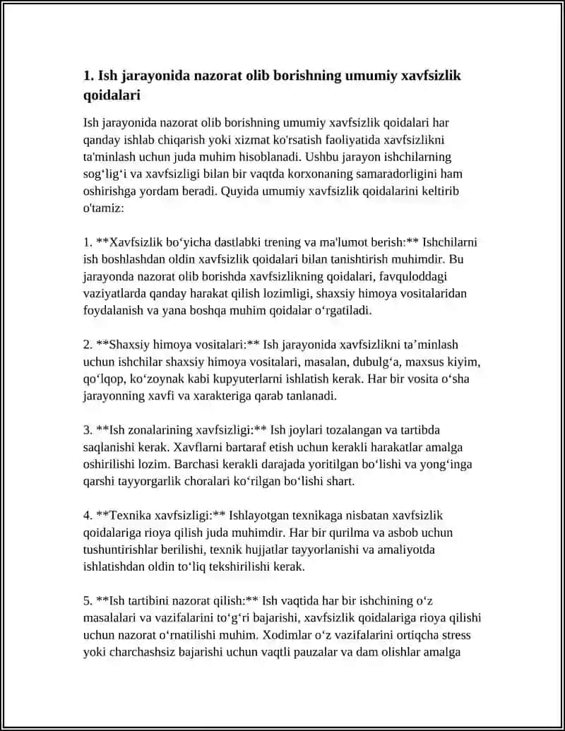 ISH JARAYONIDA NAZORAT OLIB BORISHDA XAVFSIZLIK QOIDALARI 3